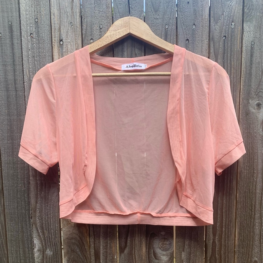 NWOT cropped coral pink sheer cardigan M
